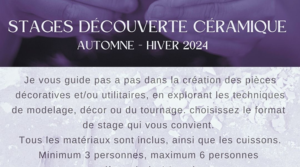 Cours de céramique Du 28 oct au 27 nov 2024