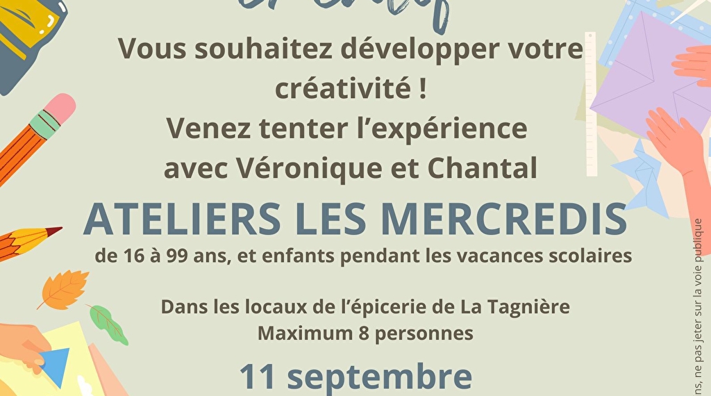 Atelier artistique et créatif Du 13 nov au 4 déc 2024