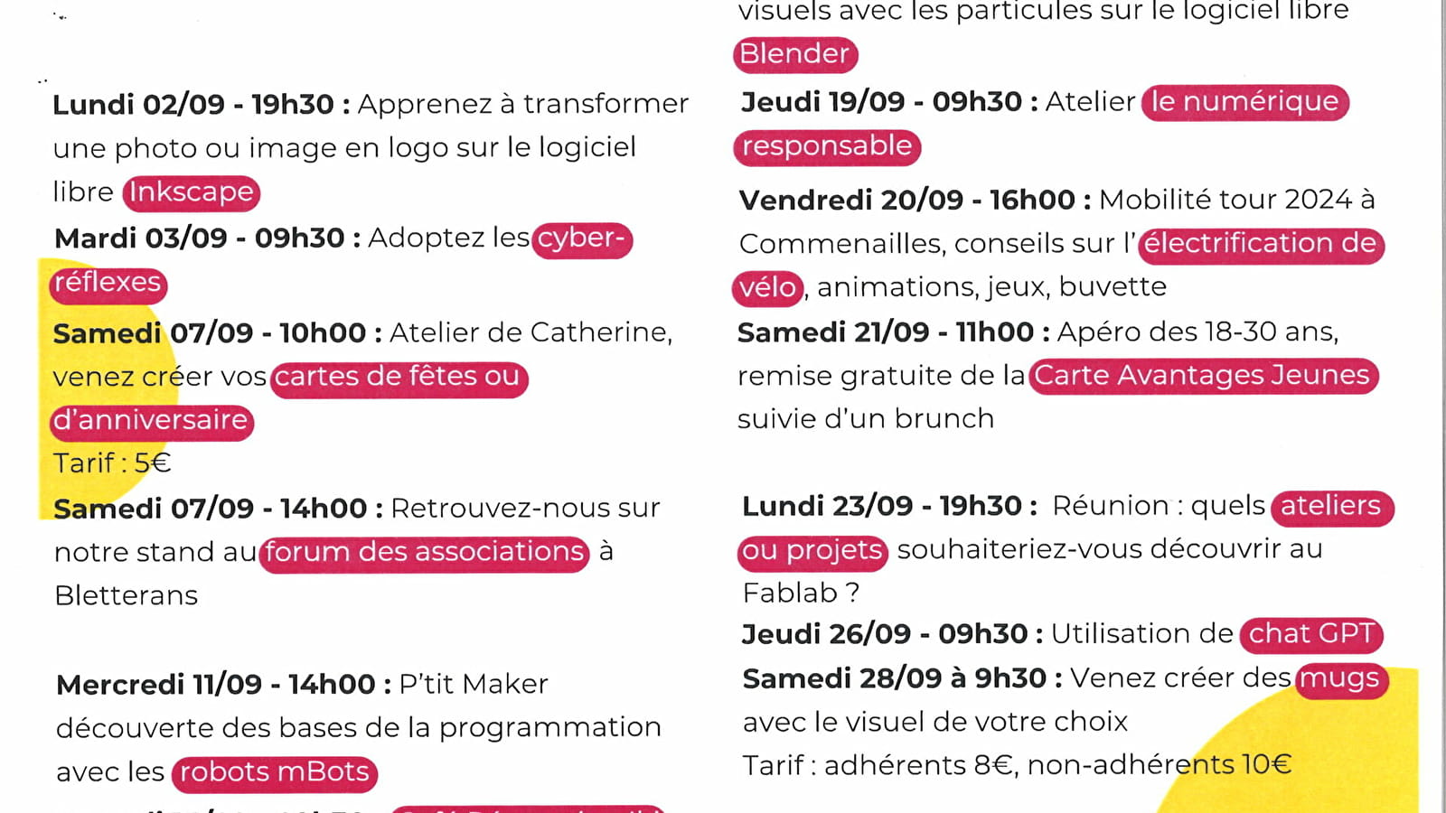 Réunion : quels ateliers ou projets souhaiteriez-vous... Le 23 sept 2024