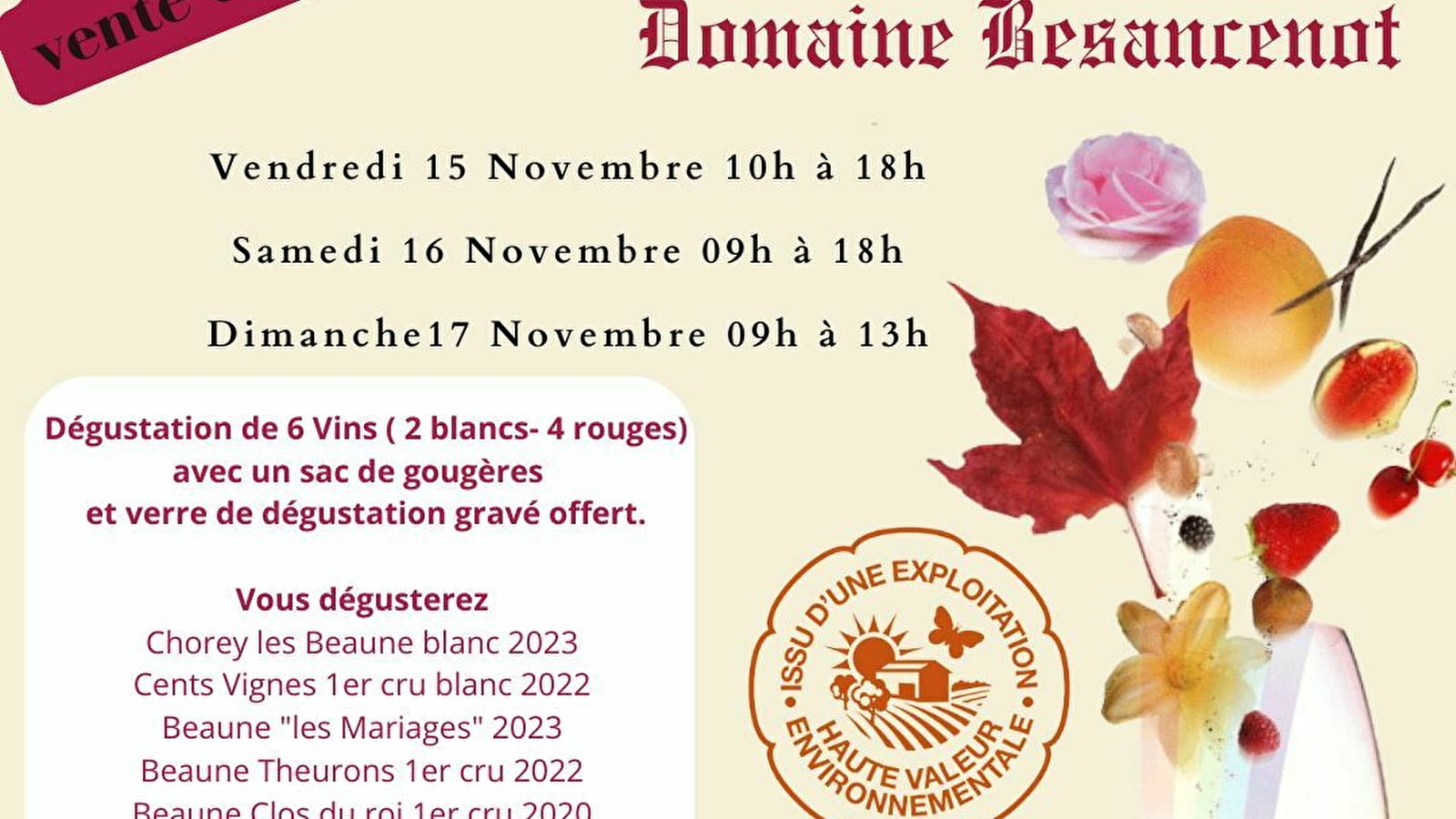 Domaine Besancenot - Vente des Vins 2024 : Dégustation Spéciale Vente de vins de Beaune 