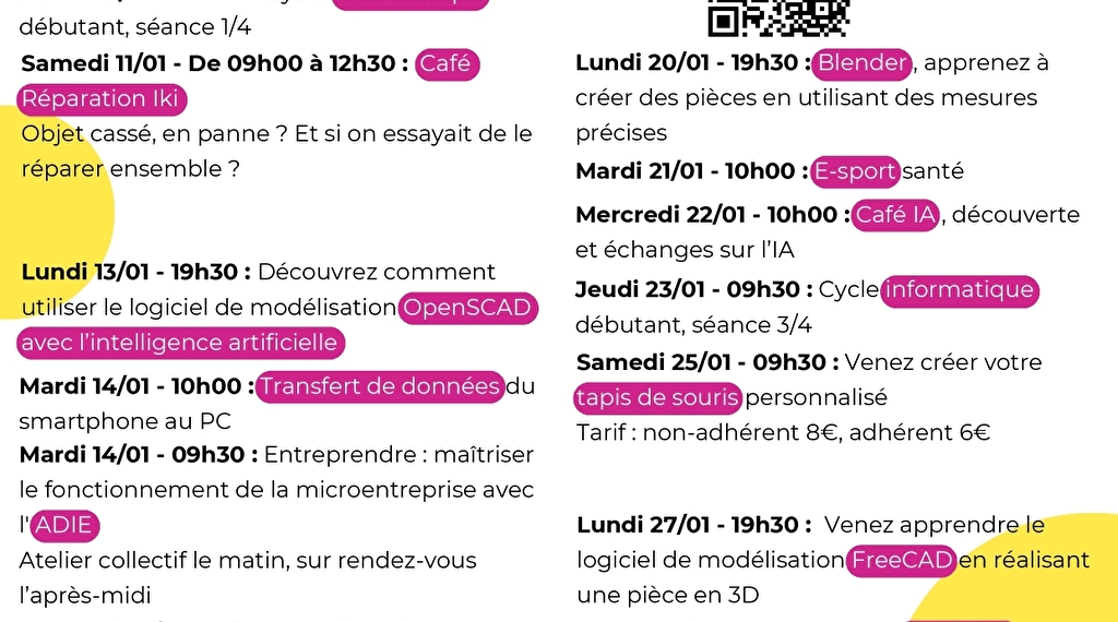 Atelier apprentissage du logiciel FreeCAD Du 20 au 27 janv 2025