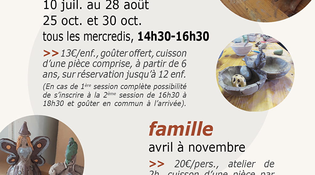 Ateliers modelage enfants - au Couvent 2024 Du 10/7/2024 au 30/11/2025