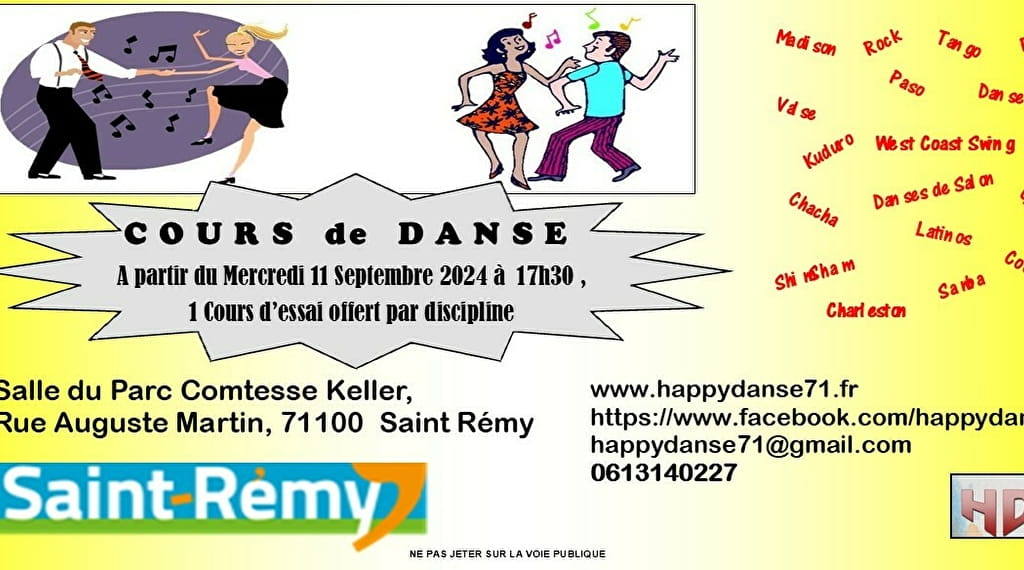 Inscription Cours de Danse Du 11 au 25 sept 2024