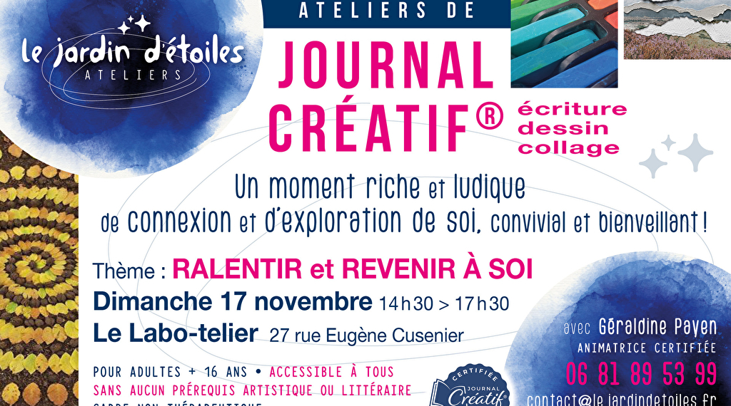 Atelier de Journal Créatif "Ralentir et revenir à... Le 17 nov 2024