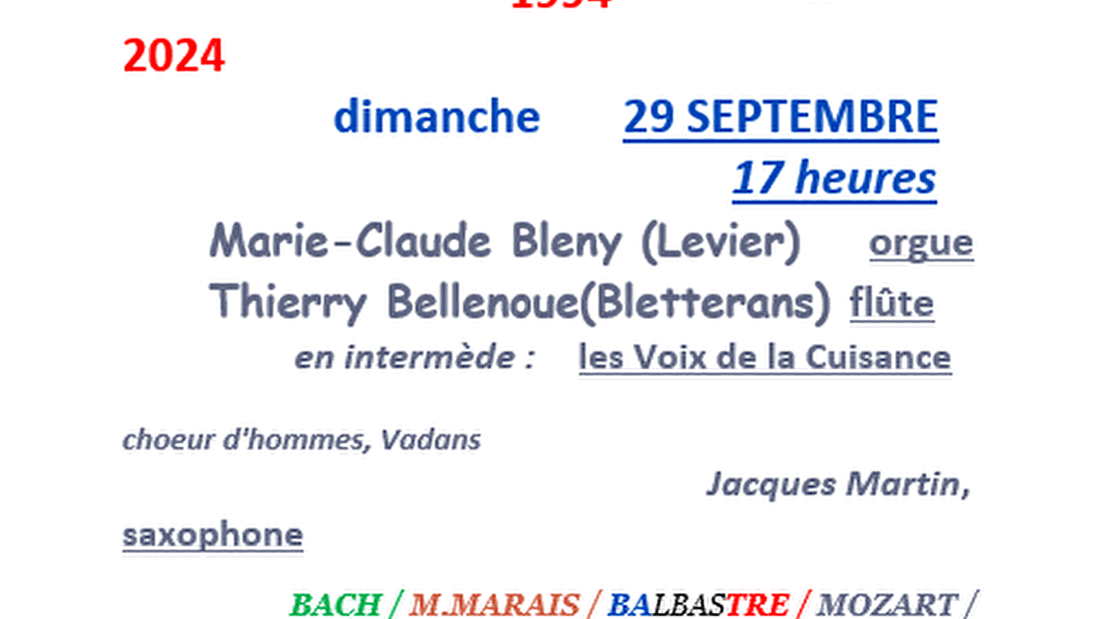 30ème Anniversaire de l'Orgue 1994-2024